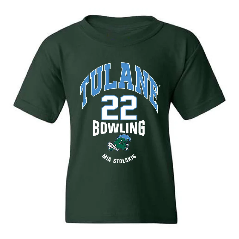 Tulane - NCAA Women's Bowling : Mia Stolakis - Classic Fashion Shersey Youth T-Shirt-- Mesh Fabric Canvas Fabric Denim Fabric