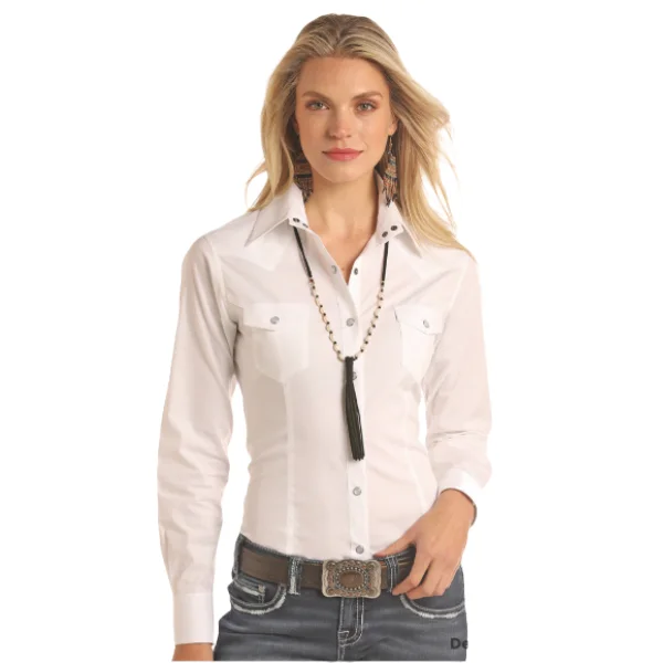 Panhandle Ladies Solid Poplin White Snap Shirt PWN2S05431-15-- Terry Blend Velvet Blend Canvas Blend Panhandle Ladies Solid Poplin White Snap Shirt PWN2S05431-15-- Terry Blend Velvet Blend Canvas Blend
