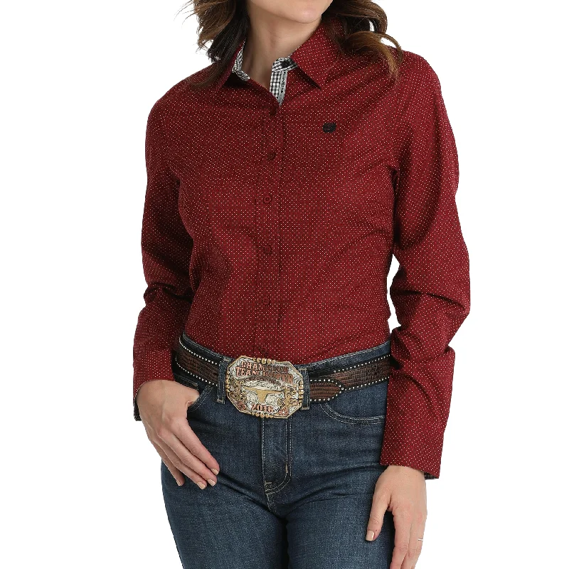 Cinch Ladies Long Sleeve Red Print Shirt MSW9165059-- Striped Floral Plaid