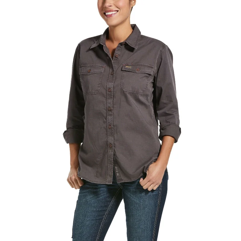 Ariat® Ladies Rebar™ Washed Twill Greyi Button-Up Work Shirt 10032884-- Machine Wash Dry Clean Hand Wash Ariat® Ladies Rebar™ Washed Twill Greyi Button-Up Work Shirt 10032884-- Machine Wash Dry Clean Hand Wash