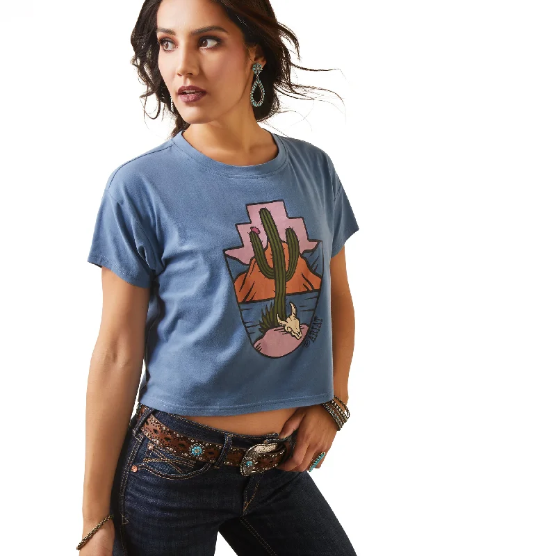 Ariat Ladies Desert Daze Copen Blue Western T-Shirt 10043658-- Cozy Warm Stylish