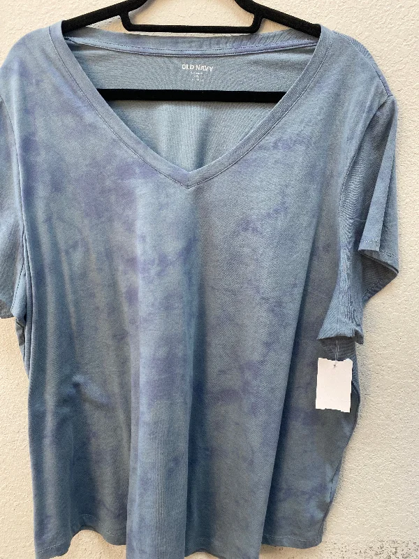 Blue Old Navy Short Sleeve Shirt Women's-- Ribbed Striped Patterned