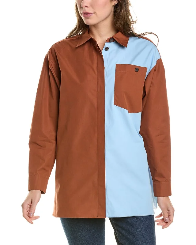 Lafayette 148 New York Colorblocked Oversized Shirt-- Cashmere Blend Cotton Blend Poly Blend Lafayette 148 New York Colorblocked Oversized Shirt-- Cashmere Blend Cotton Blend Poly Blend