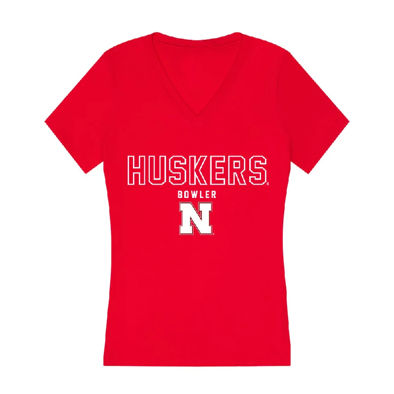 Nebraska - NCAA Women's Bowling : Lani Breedlove - Women's V-Neck T-Shirt-- Terry Blend Velvet Blend Canvas Blend Nebraska - NCAA Women's Bowling : Lani Breedlove - Women's V-Neck T-Shirt-- Terry Blend Velvet Blend Canvas Blend
