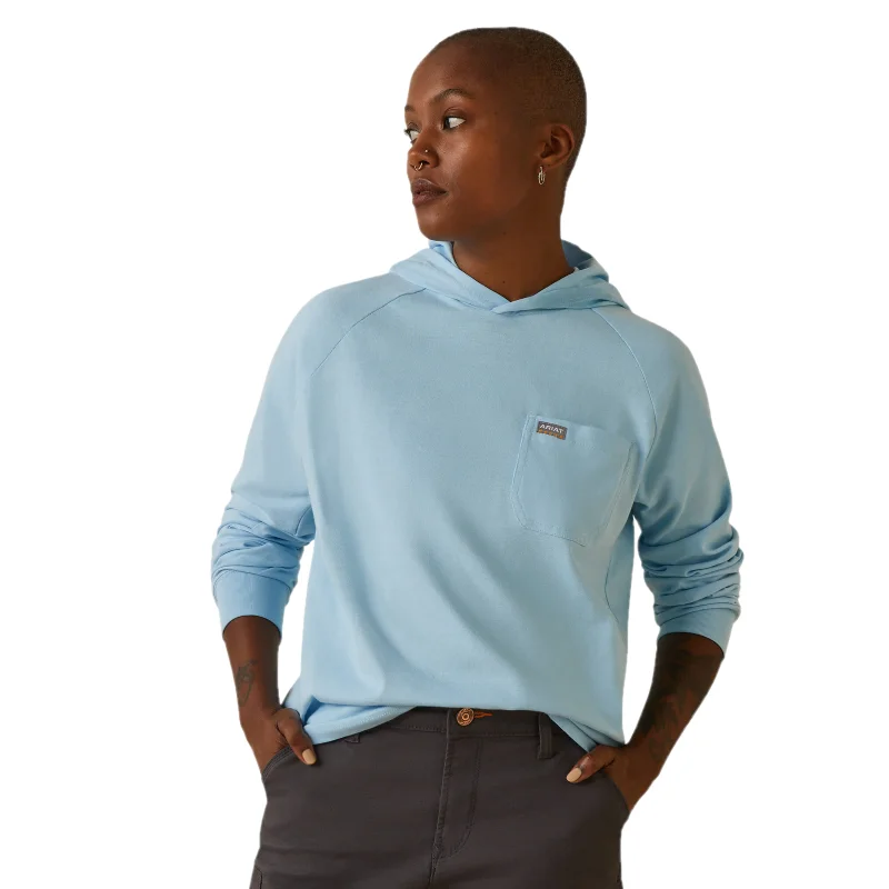 Ariat® Ladies Rebar Cotton Strong™ Clear Sky Blue Hooded T-Shirt 10043841 -- Basic T-Shirt Crew Neck Short Sleeve Ariat® Ladies Rebar Cotton Strong™ Clear Sky Blue Hooded T-Shirt 10043841 -- Basic T-Shirt Crew Neck Short Sleeve