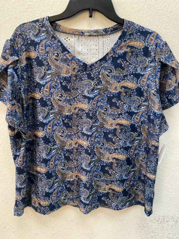 Blue Print XXL Short Sleeve Shirt Women's-- Chenille Brocade Lace