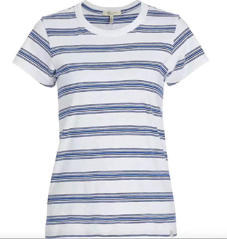 Rag & Bone Women's The Slub Blue White Striped T-Shirt-- Mesh Canvas Denim