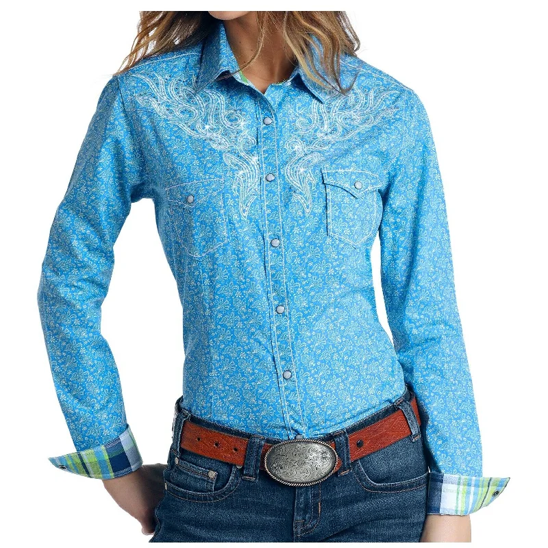 Panhandle Ladies Blue Rumet Vintage Print Shirt R4S5759-- Satin Fabric Silk Fabric Chiffon Fabric Panhandle Ladies Blue Rumet Vintage Print Shirt R4S5759-- Satin Fabric Silk Fabric Chiffon Fabric