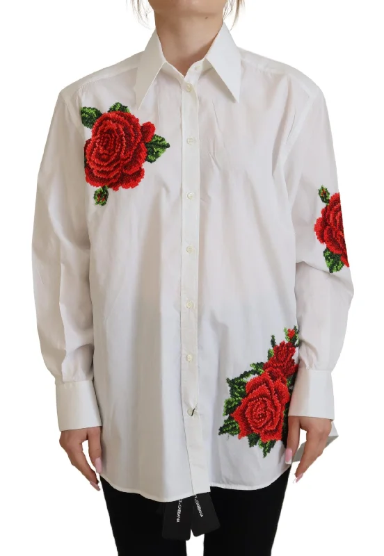 Dolce & Gabbana Elegant Floral Embroidered Silk Blend Women's Shirt-- Rayon Fabric Velvet Fabric Corduroy Fabric Dolce & Gabbana Elegant Floral Embroidered Silk Blend Women's Shirt-- Rayon Fabric Velvet Fabric Corduroy Fabric