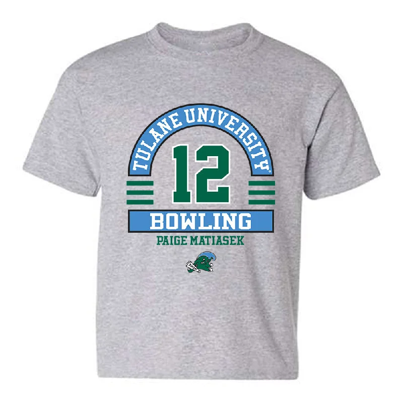 Tulane - NCAA Women's Bowling : Paige Matiasek - Classic Fashion Shersey Youth T-Shirt-- Silk Blend Satin Velvet Tulane - NCAA Women's Bowling : Paige Matiasek - Classic Fashion Shersey Youth T-Shirt-- Silk Blend Satin Velvet