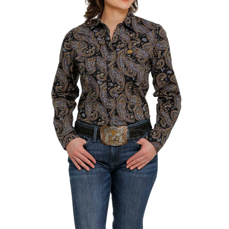 Cinch® Ladies Black Paisley Printed Button Down Shirt MSW9201038-- Elasticated Padded Insulated Cinch® Ladies Black Paisley Printed Button Down Shirt MSW9201038-- Elasticated Padded Insulated