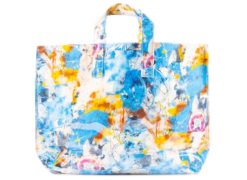 Comme des Garçon SHIRT x Futura Print Shopper Bag in Blue-- Seamless Knitted Crochet