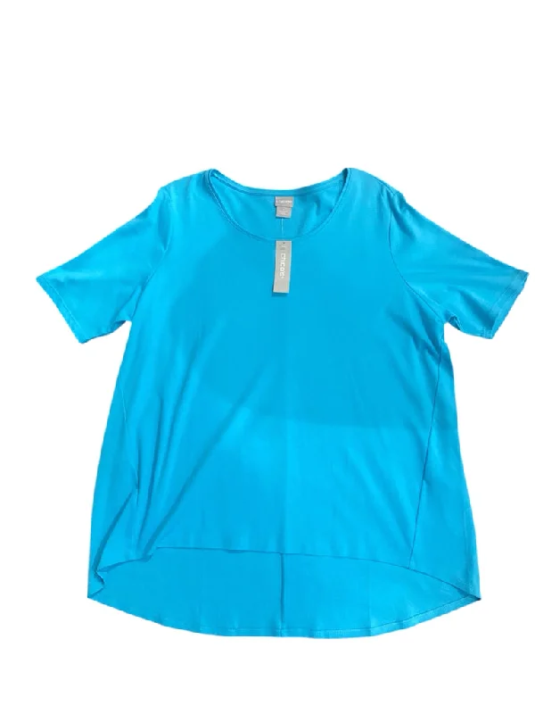 Blue Chico's NEW Short Sleeve Shirt Women's-- Elasticated Padded Insulated