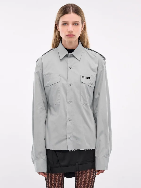 Cut-Off Shirt (W24031TM11-GREY)-- Polka Dot Checkered Tartan