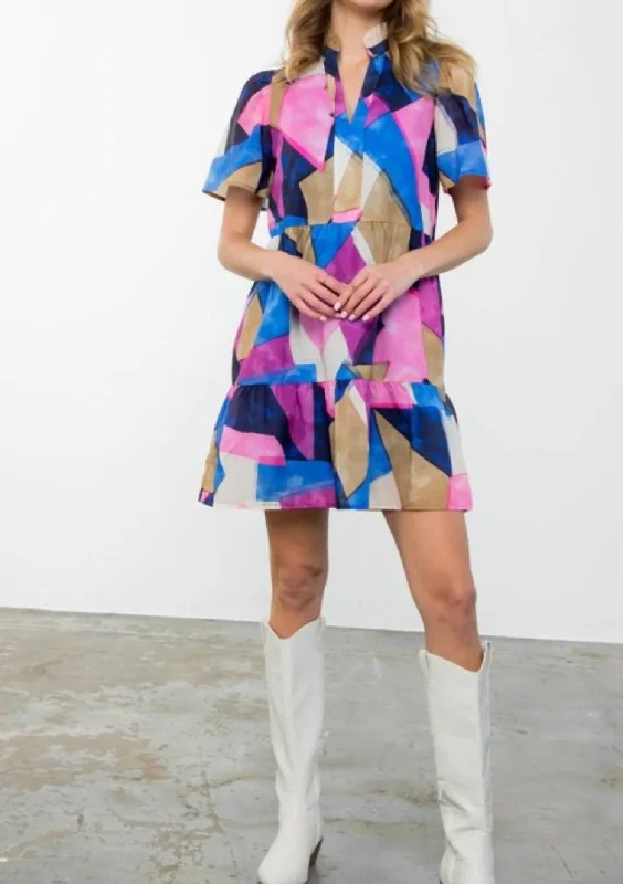 Puff Sleeve Dress In Multi Color Tunics Cozy comfortable