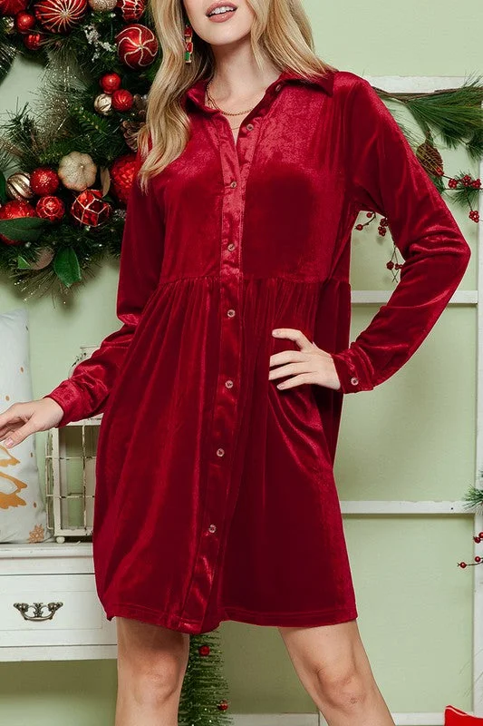 City Chic Button Down Velvet Dress in Red Tunics Recommended stylist