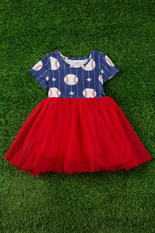 Red, White & Blue Baseball Tutu Dress Shift Classic Vintage