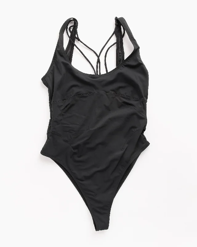 Le Maillot Signature Swimsuit in Black Mesh Panel Swimwear