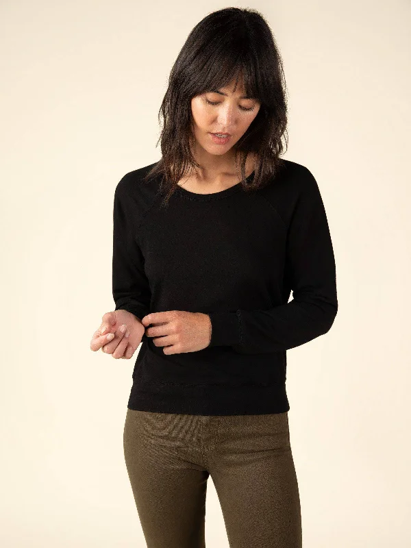 French Terry Raglan Sweatshirt (Black) Hoodie with Mock Neck Collared Structured