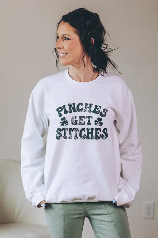 "Pinches Get Stitches" Graphic Sweatshirt Hoodie with Stripes Bold Sporty