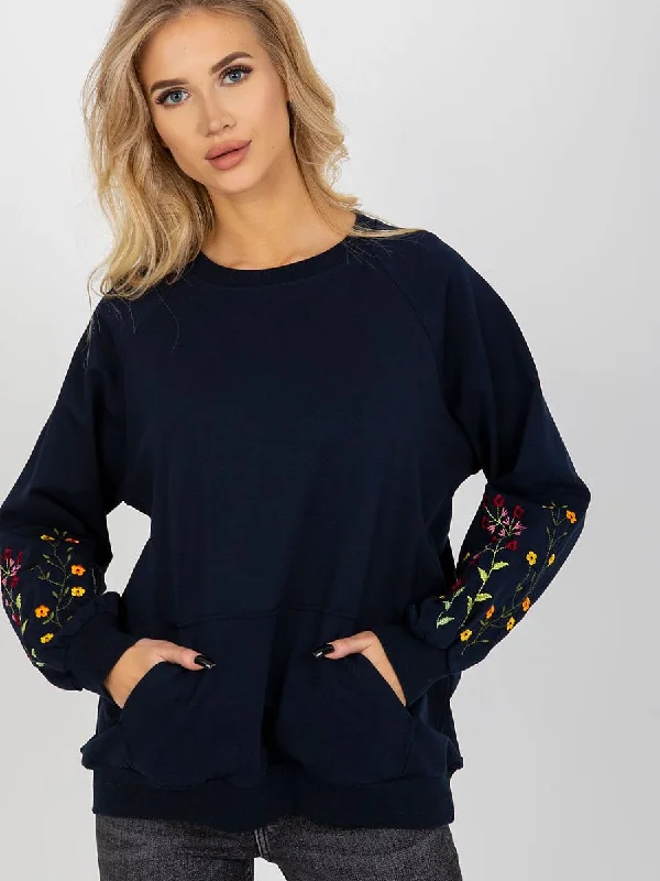 Sweatshirt Rue Paris Hoodie with Hem Applique Textured Unique