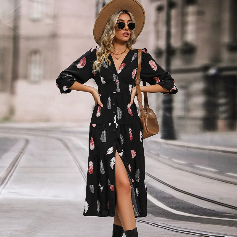 IKEARLAX New Hot Trade Skirt New Autumn and Winter New 2025 Women's Cross-border Long Sleeve Printed Dress Tunics Wedding white IKEARLAX New Hot Trade Skirt New Autumn and Winter New 2025 Women's Cross-border Long Sleeve Printed Dress Tunics Wedding white