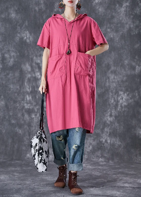 French Rose Hooded Pockets Cotton Sweatshirts Dress Summer Hoodie with Hem Frayed Vintage Worn French Rose Hooded Pockets Cotton Sweatshirts Dress Summer Hoodie with Hem Frayed Vintage Worn