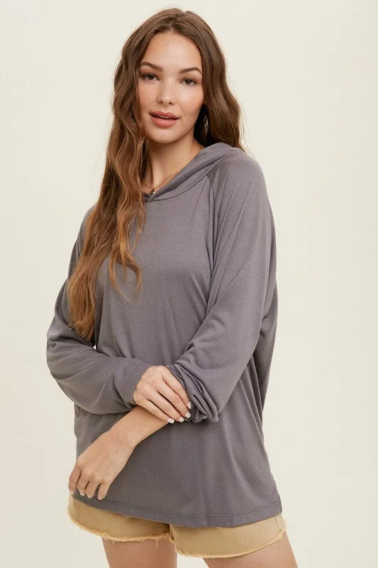 Semi Sheer Knit Hoodie Hoodie with Raglan Sleeves Sporty Comfortable