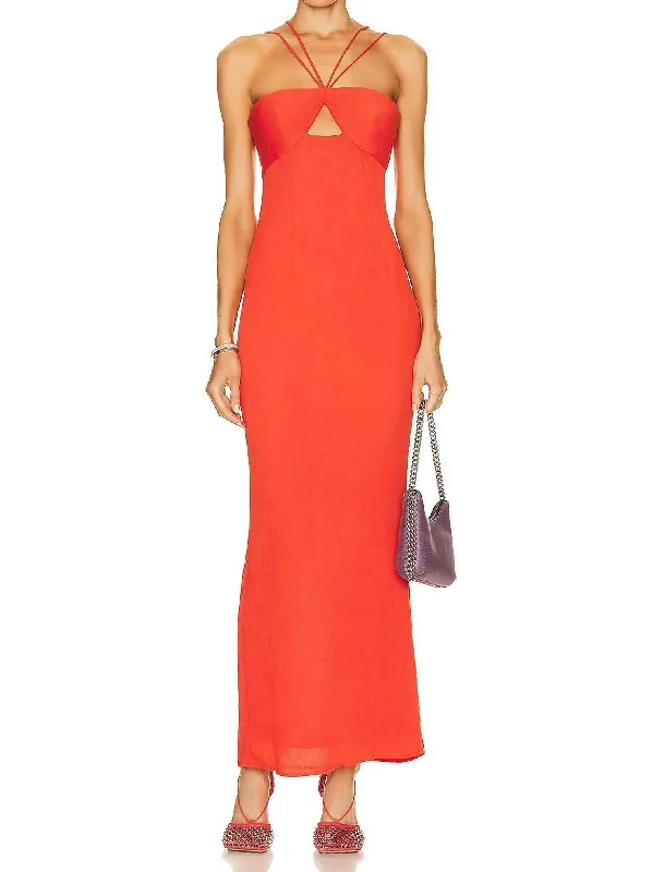 Gianna Dress In Papaya Halter Neckline Beach