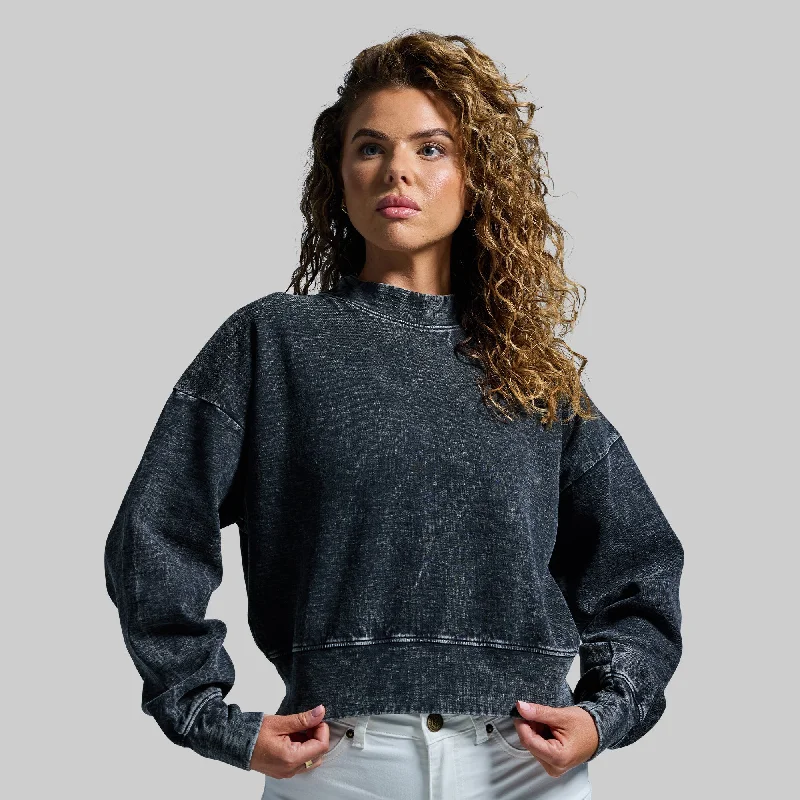 Good Karma Cropped Sweatshirt (Washed Black) Hoodie with Strings Custom Fit Adjustable