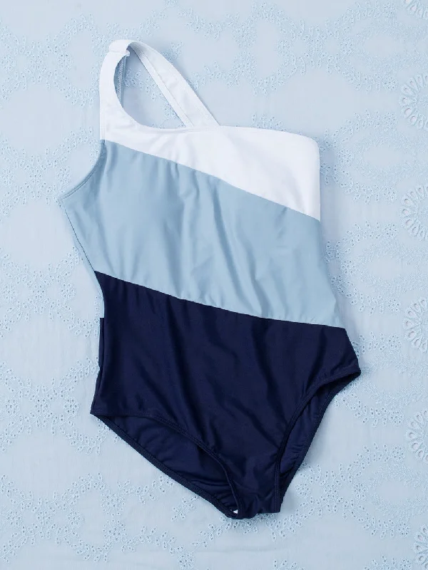 Sleeveless Color Block One-Piece Swimsuit Halter Top Bikini