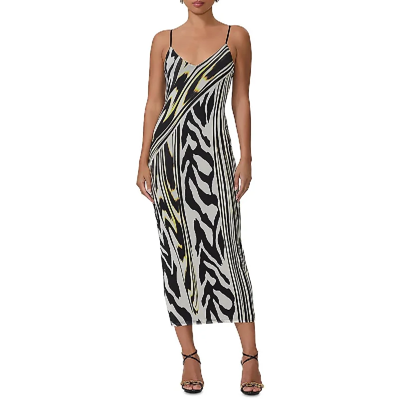 Womens Animal Print V-Neck Slip Dress Crew Neckline Sporty