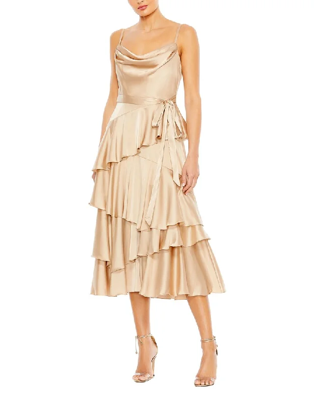 Mac Duggal Charmeuse Ruffle Tiered Spaghetti Strap Dress Tunics Fleece cozy