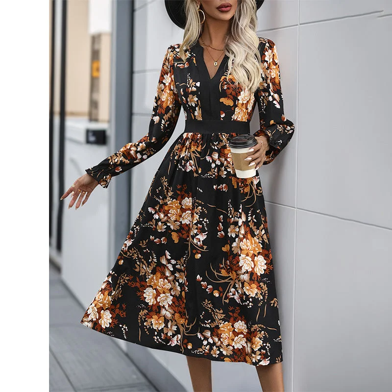 IKEARLAX New Hot Trade Wholesale Hot Sale Women's Clothing an, n Fashion Printing Medium and Long Autumn Dresses Tunics Long Elegant IKEARLAX New Hot Trade Wholesale Hot Sale Women's Clothing an, n Fashion Printing Medium and Long Autumn Dresses Tunics Long Elegant