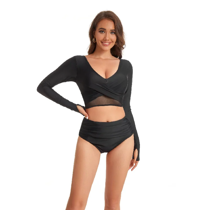 Sexy Long Sleeves Surfing Women Swimsuits Cross-Back Bikini