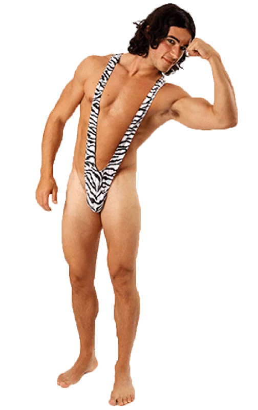 Zebra Print Borat Mankini Thong Swimsuit Cross-Back Bikini