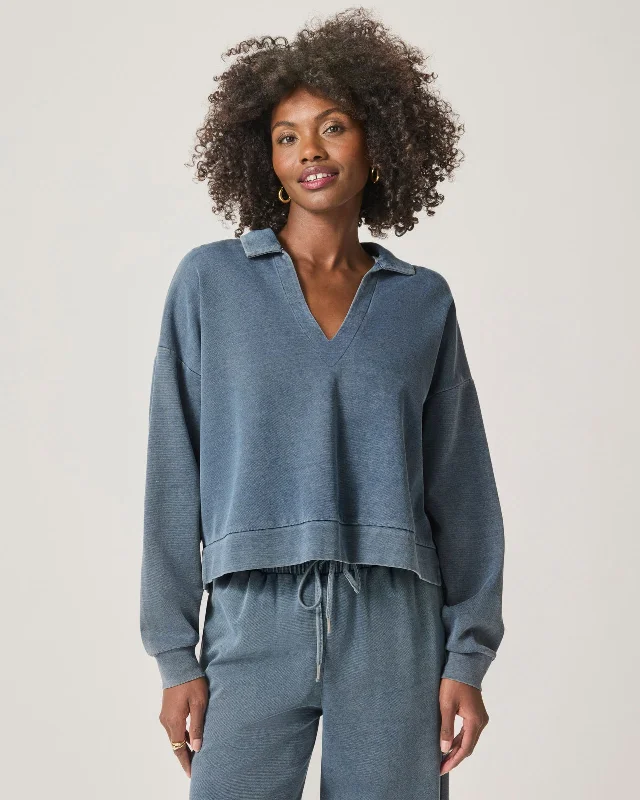 Indigo Lounge Polo Sweatshirt Hoodie with Metallic Shiny Futuristic