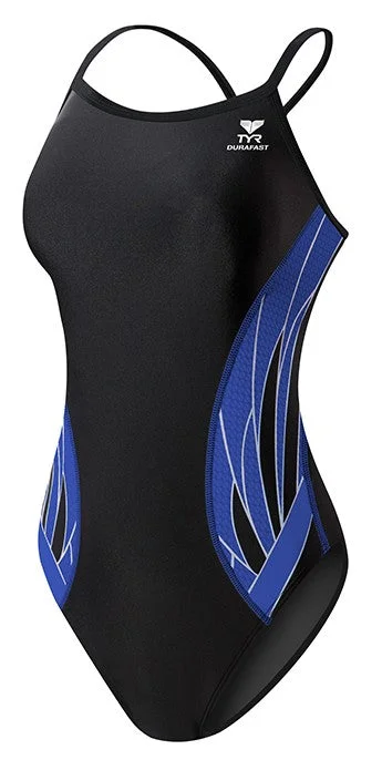 TYR Phoenix Splice Diamondfit Swimsuit Black/Blue Sexy Cutout Swimsuit
