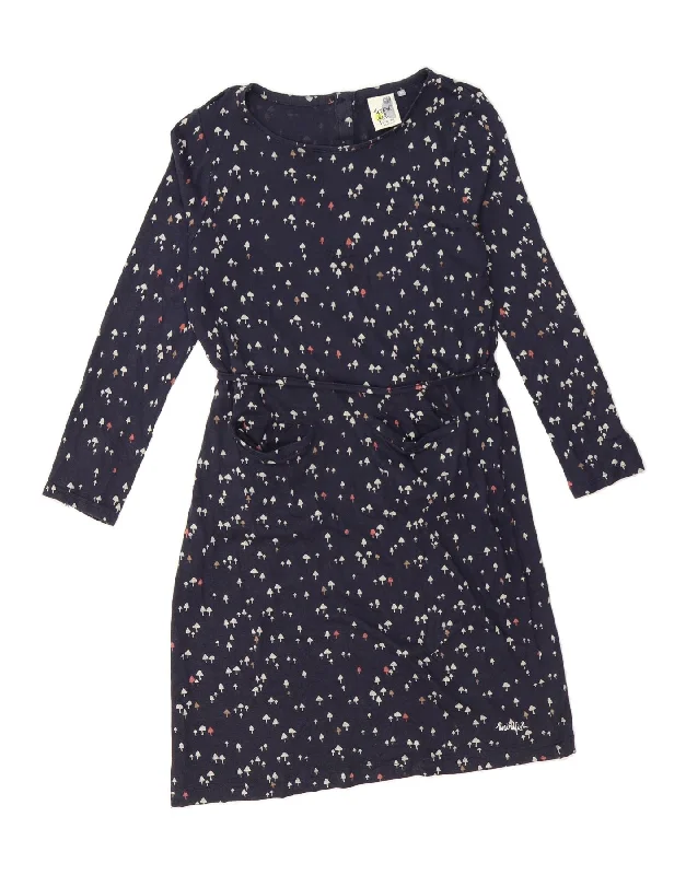 WEIRD FISH Womens Abstract Pattern A-Line Dress UK 14 Large Navy Blue Turtleneck Warm Winter