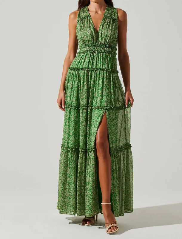 Edessa Dress In Green/pink Floral Tunics Silk luxurious