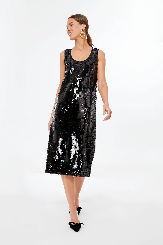 Black Sequin Edie Midi Scoop Dress Tunics Sophisticated sleek