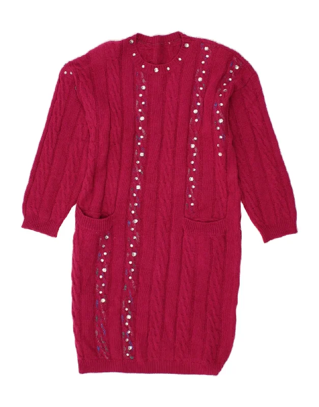 VINTAGE Womens Jumper Dress UK 14 Medium Burgundy Tunics Prom sequined