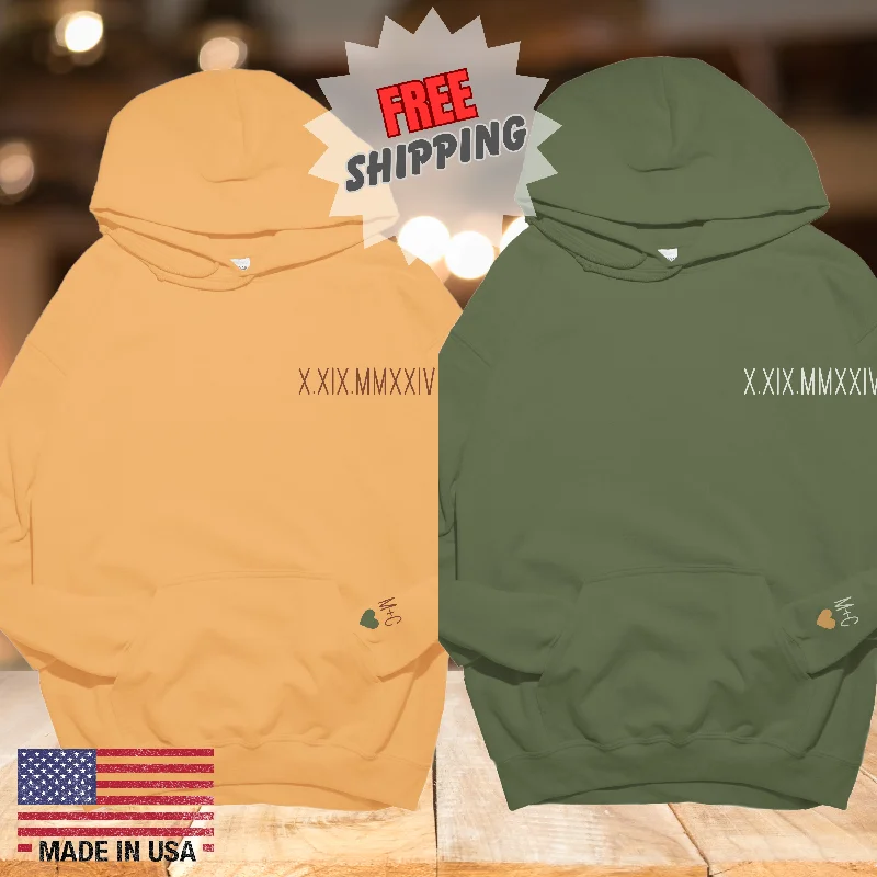 Custom Minimalist Roman Numeral Couples Hoodie -Personalized Date & Initial Hoodie - Engagements - Anniversary -Bachelor/Bachelorette's Gift - Birthday Gift for Her - Gift for Him Hoodie with Patch Decorative Personalized Custom Minimalist Roman Numeral Couples Hoodie -Personalized Date & Initial Hoodie - Engagements - Anniversary -Bachelor/Bachelorette's Gift - Birthday Gift for Her - Gift for Him Hoodie with Patch Decorative Personalized