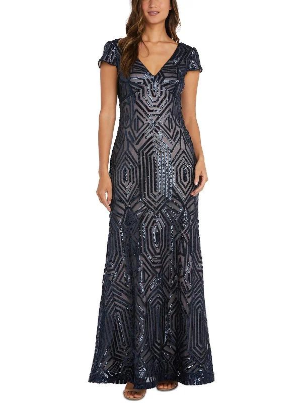 Womens Sequined Polyester Evening Dress Crew Neckline Casual