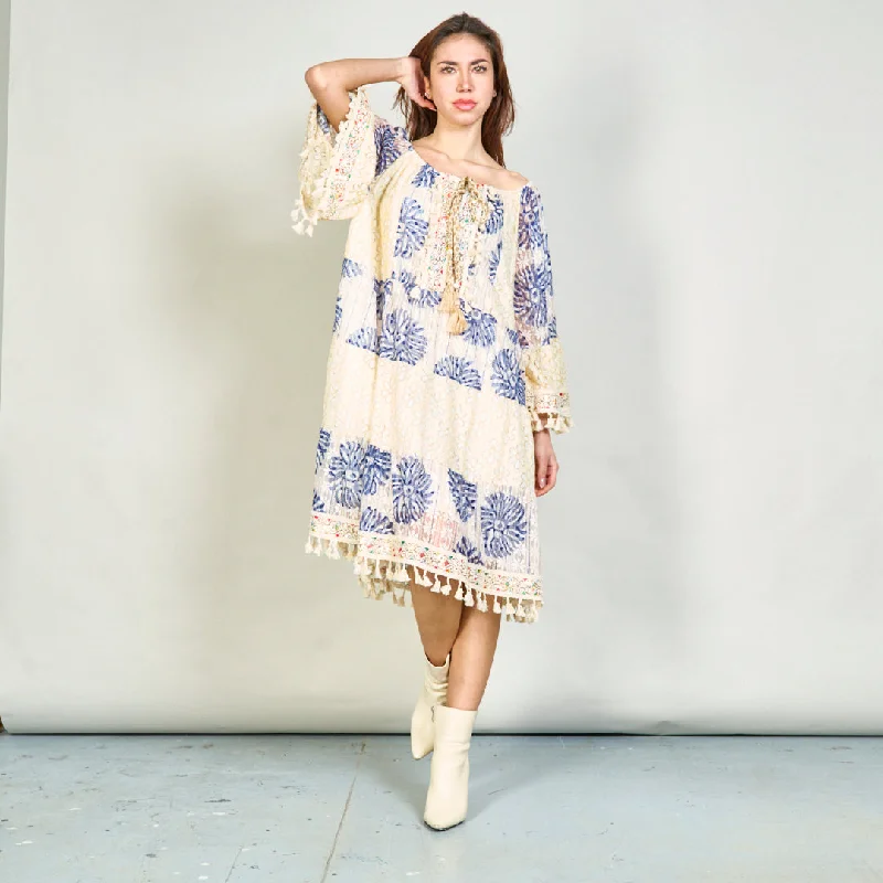 Embroidered boho dress with tassels wholesale Tunics Luxurious high-end