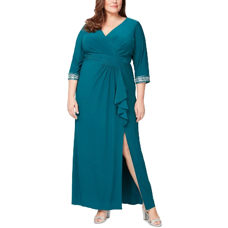 Alex Evenings Womens Plus Matte Jersey Embellished Evening Dress sweetheart Neckline Romantic
