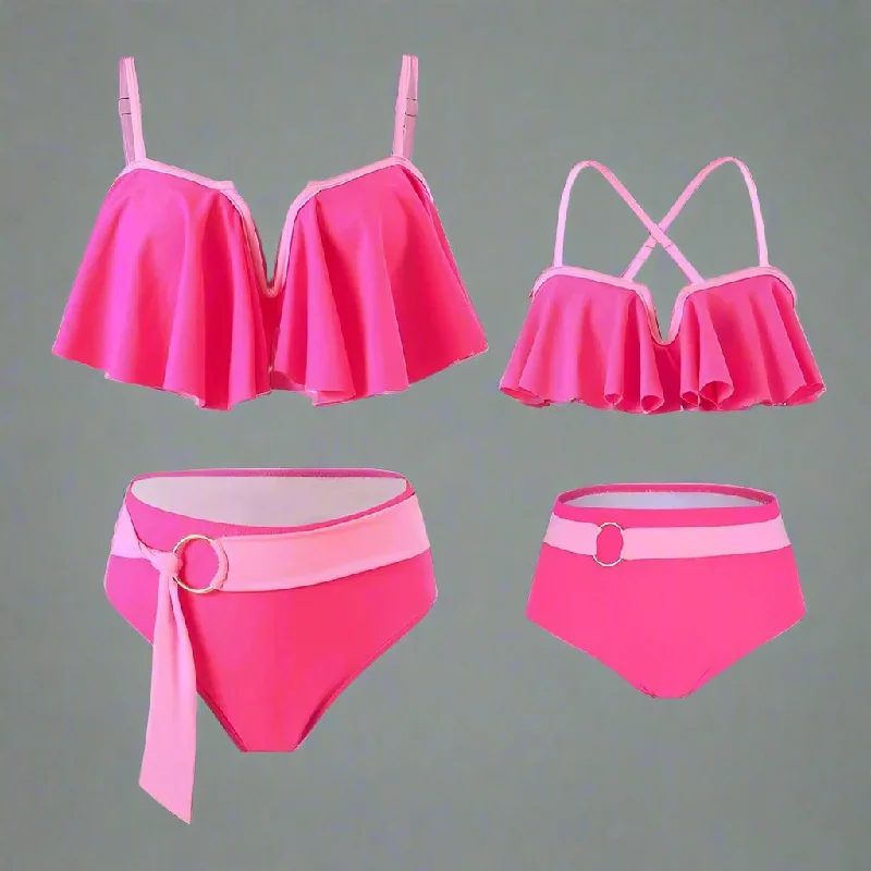 Chic Two-Piece Swimsuit Set Ruffle Detail Top and High-Waisted Bottoms in Four Vibrant Colors Mesh Detail Bikini Chic Two-Piece Swimsuit Set Ruffle Detail Top and High-Waisted Bottoms in Four Vibrant Colors Mesh Detail Bikini