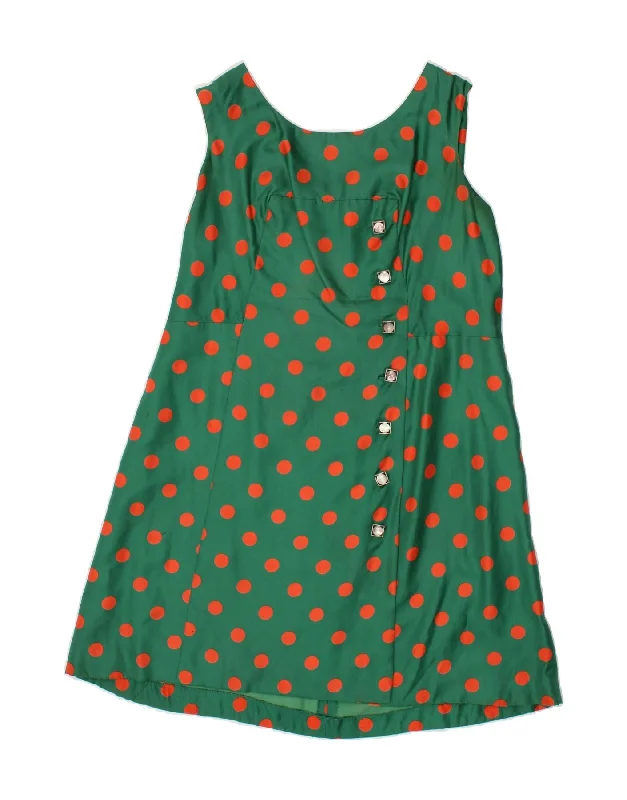 VINTAGE Womens Sleeveless A-Line Dress UK 14 Large Green Polka Dot Crew Neckline Casual VINTAGE Womens Sleeveless A-Line Dress UK 14 Large Green Polka Dot Crew Neckline Casual