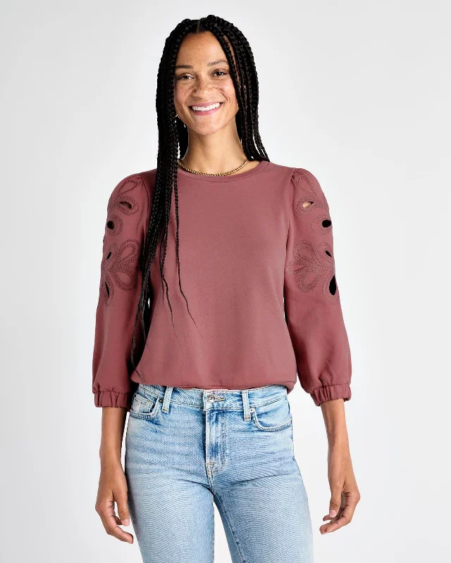 Serena Embroidered Sweatshirt Hoodie with Raw Hem Edgy Unfinished