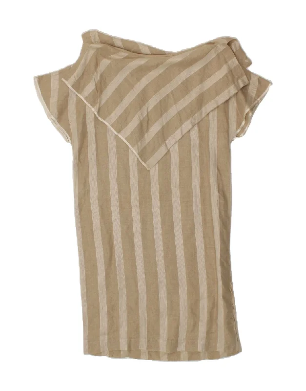 BYBLOS Womens Shift Dress UK 14 Large Beige Striped Linen Square Neckline Feminine